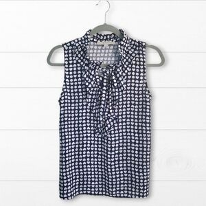 LOFT Navy Polka Dot and Heart Patterned Sleeveless Top, Size XS
